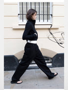 RARELY ALIKE Cropped Stand Collar Zip Jacket in Black - On Model