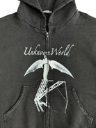 UNKNOWNWORLD Distressed Bat Print Zip Up Hoodie in Black