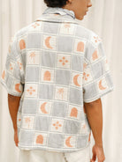 Retro 21 Knitted Plaid Camp Collar Shirt in Blue - On Model