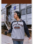 BeerBro Color Block Half Zip Sweatshirt in Gray