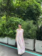 1S STUDIO Gradient Tube Dress Detachable Sleeves in Purple - On Model