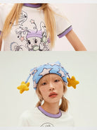 CFIERCE Star Antennae Fuzzy Beanie in Sky Blue - On Model