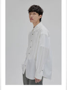 NANS Curved Seam Cotton Blend Shirt in White - On Model