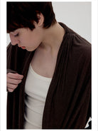 Simple Project Linen Blend Cowl Neck Cardigan in Brown - On Model
