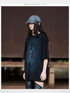 BLINDNOPLAN Washed Distressed Crackle Print Tee in Black - On Model