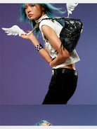 CFIERCE Angel Wings Eyelet Choker in White - On Model