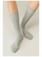 Simple Project Irregular Ribbed Crew Socks in Gray - On Model