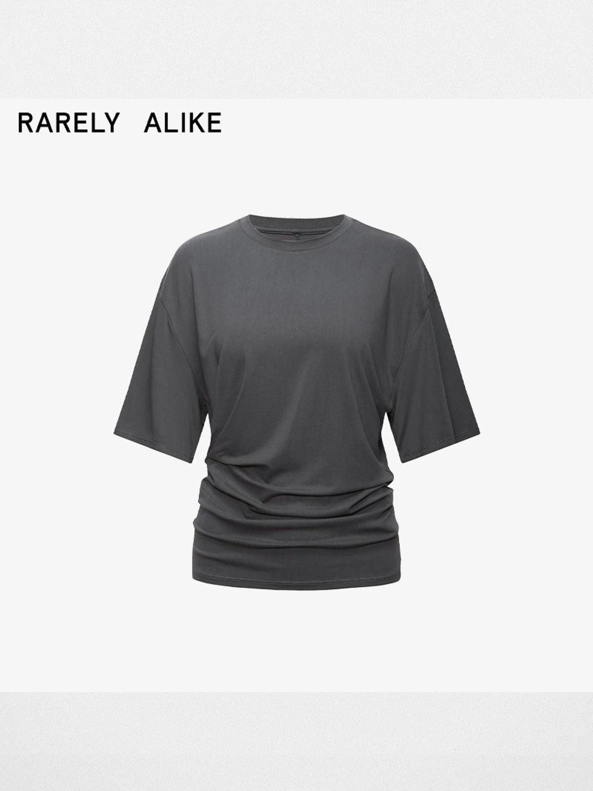 RARELY ALIKE Asymmetrical Ruched Waist Tee in Gray