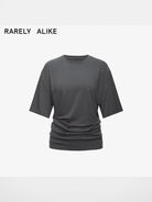 RARELY ALIKE Asymmetrical Ruched Waist Tee in Gray
