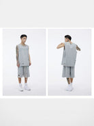 LOSTCTRL Raw Hem Distressed Cotton Shorts in Gray - On Model