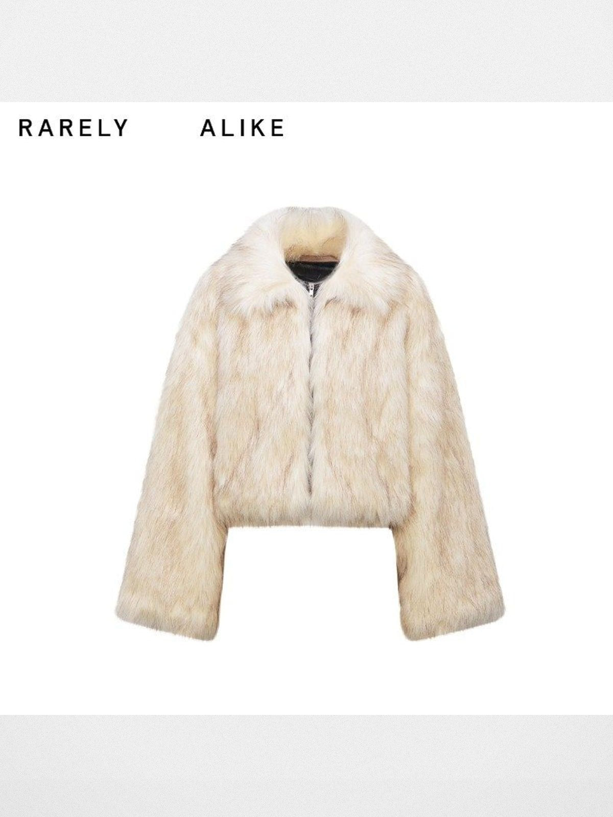 RARELY ALIKE Short Faux Fur Zip Jacket in Cream