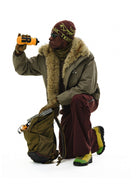 FPA Faux Mink Collar Down Parka in Olive - On Model