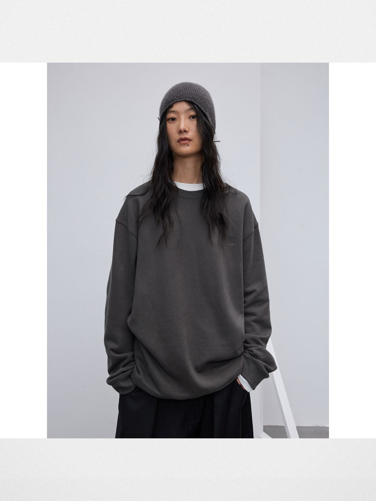 RandomPiece Cotton Kapok Blend Sweatshirt in Gray - On Model