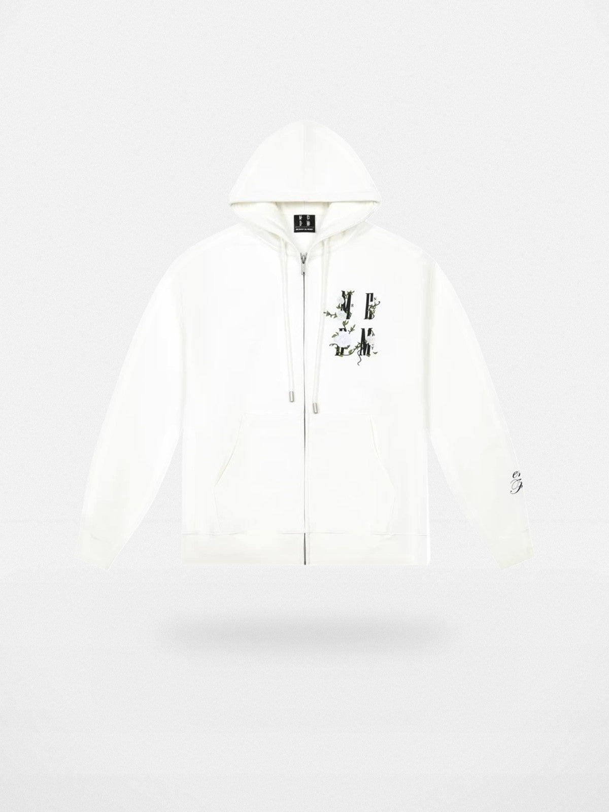 MEDM Camellia Embroidered Zip Hoodie in White