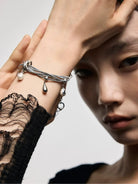 BLACKHEAD Multi Chain Teardrop Pearl Bracelet in Silver - On Model