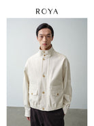 ROYA Water Repellent Twill Harrington in White - On Model