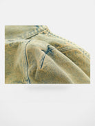 Amee Cropped Zip Up Denim Jacket in Green - Detail