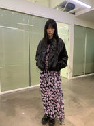 NeverSeez Glossy Ruched Tencel Windbreaker in Black - On Female Model