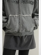 MasonPrince Distressed Graffiti Zip Hoodie in Gray - On Model
