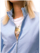 alright then Brushed Cotton Stand Collar Jacket in Sky Blue - On Female Model