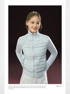 ARISEISM Knit Spliced Stand Collar Puffer in Sky Blue - On Model