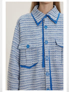 LOSTCTRL Deconstructed Tweed Jacket in Blue - On Model