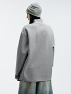 MEDM Leather Patchwork Logo Sweatshirt in Gray - On Female Model