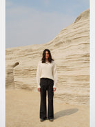 Retro 21 Hollow Knit Wool Mohair Sweater in White - On Model