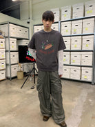 NeverSeez Spliced Wide Leg Cargo Pants in Green - On Male Model