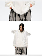 CFIERCE Rhinestone Angel Wing Zip Hoodie in White - On Female Model
