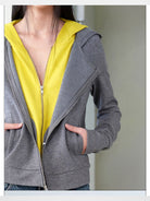 RARELY ALIKE Mock Layered Asymmetric Hoodie in Gray - On Model