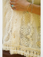 Retro 21 Fringed Lace Knit Cuban Collar Shirt in White - On Female Model