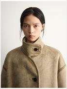 RandomPiece Reversible Faux Shearling Coat in Beige - On Model