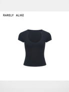 RARELY ALIKE Cup Neck Fitted T Shirt in Black