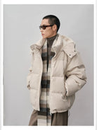 NANS Corduroy Texture Down Puffer Jacket in White - On Male Model