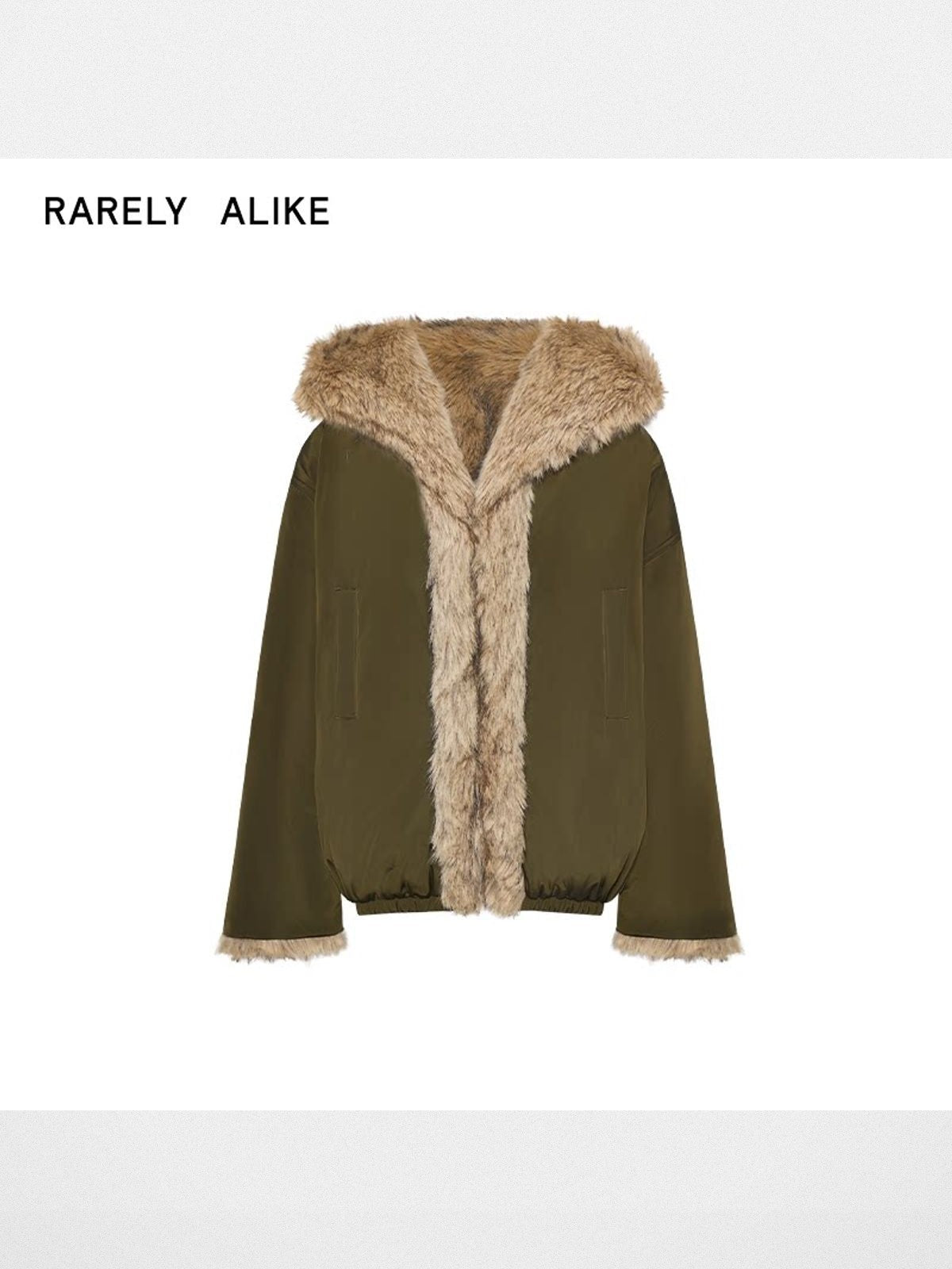 RARELY ALIKE Reversible Faux Fur Hooded Jacket in Olive