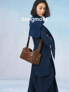 Songmont Soft Leather Pillow Camera Bag in Brown - On Model