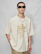 NANS 300g Cotton Graphic T Shirt in White - On Model