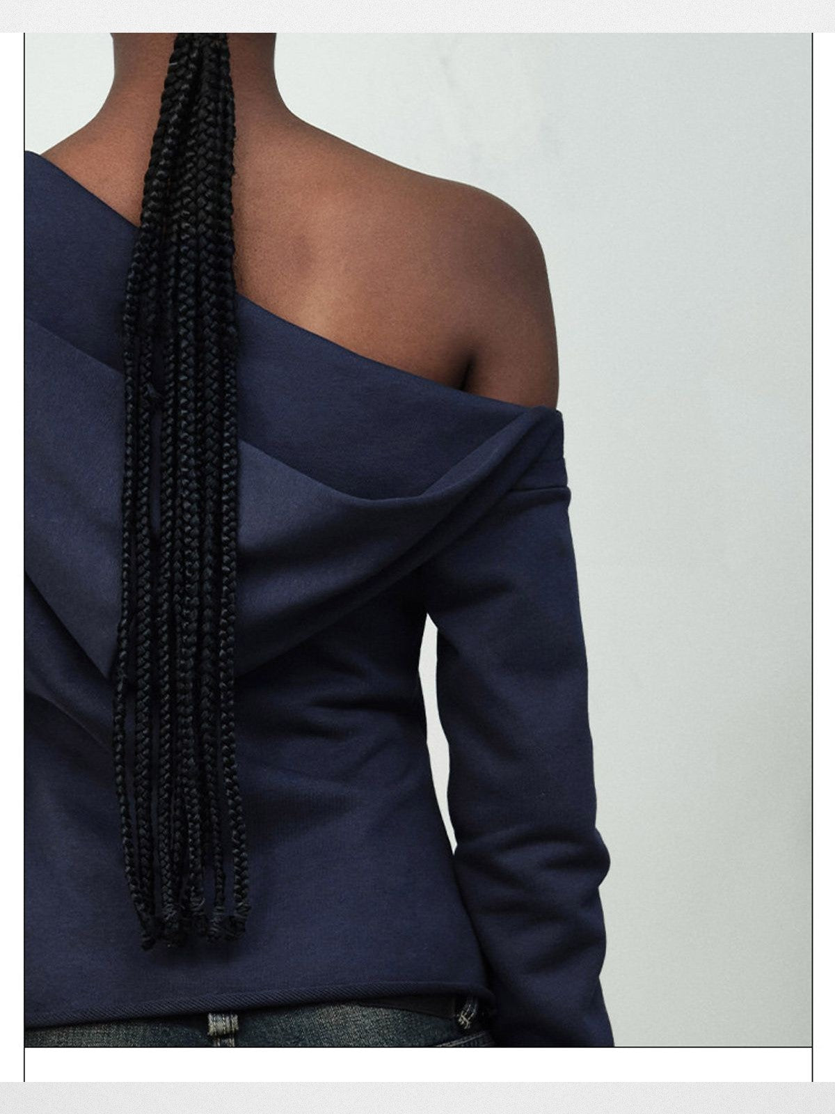 RARELY ALIKE Asymmetrical Zip Up Sweatshirt in Navy Blue - On Model