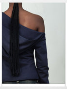 RARELY ALIKE Asymmetrical Zip Up Sweatshirt in Navy Blue - On Model