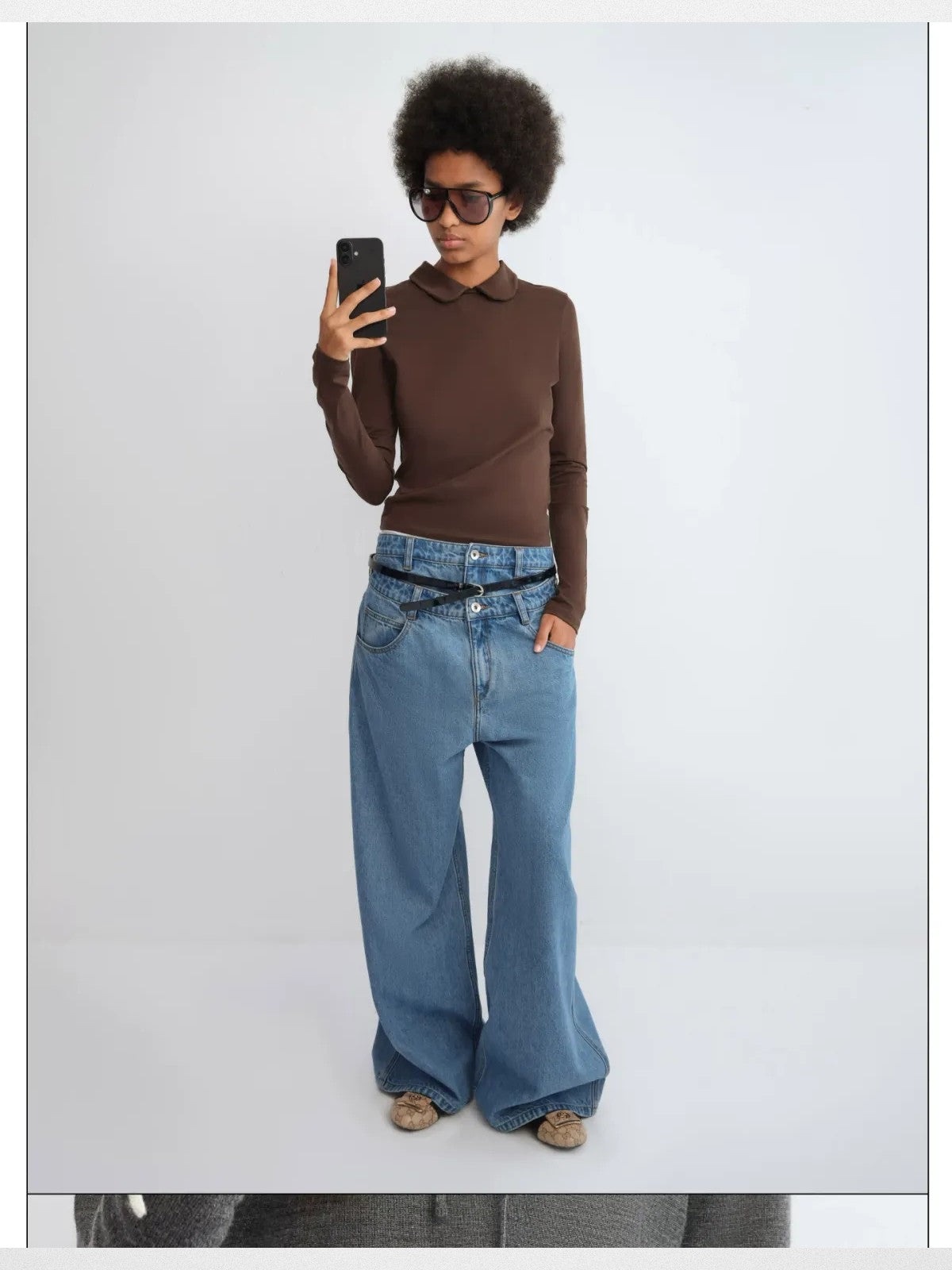 RARELY ALIKE Patent Leather Belt in Black - On Model