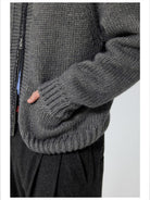 Simple Project Wool Blend Cowichan Zip Sweater in Gray - On Male Model