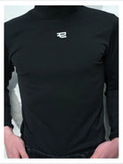 TRIANGLE PROJECT Logo High Neck Long Sleeve Top in Black - On Model