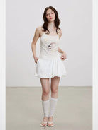 THELIGHT OFFICIAL Elastic Waist Bubble Mini Skirt in White - On Model