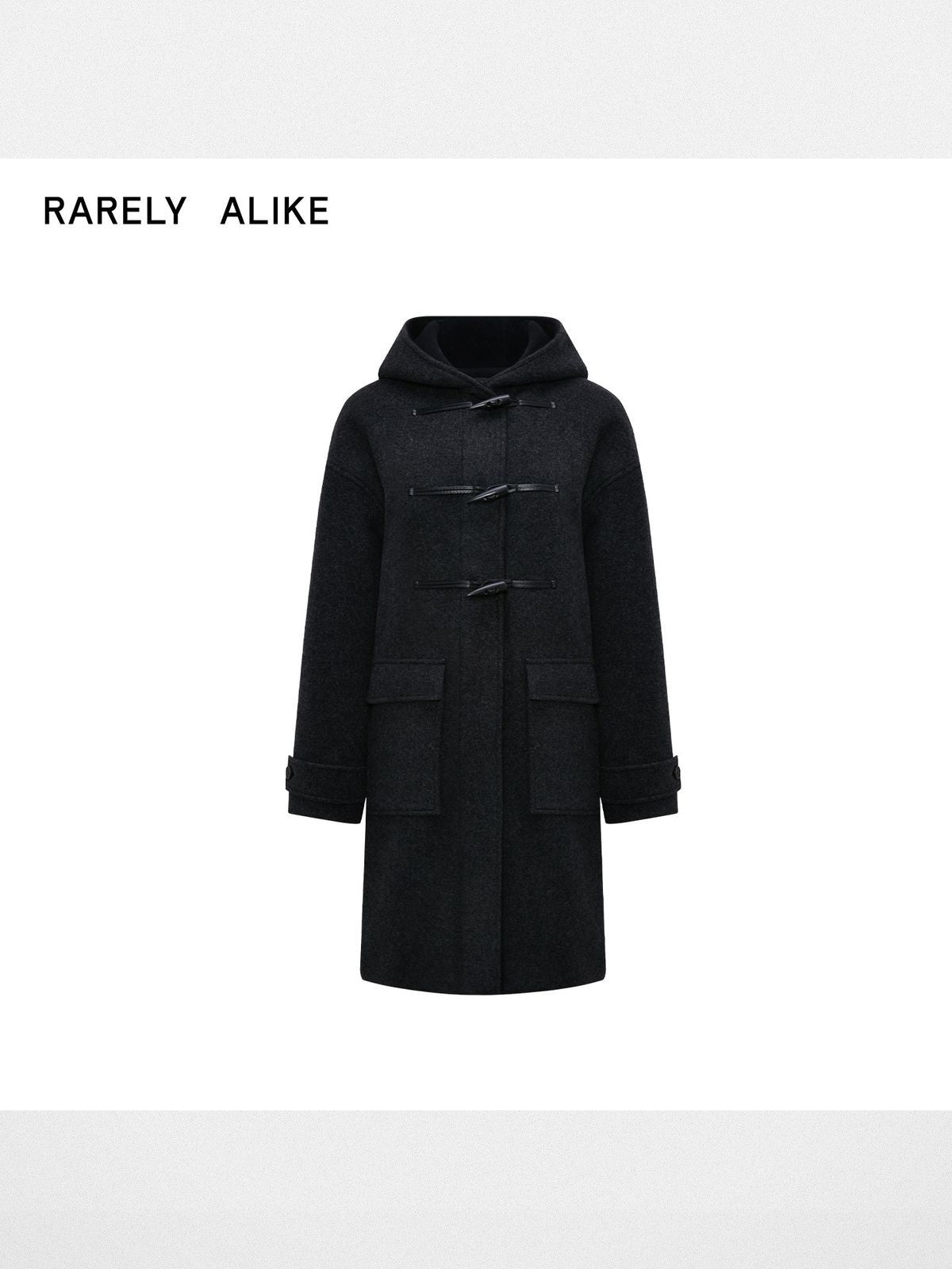 RARELY ALIKE Hooded Lambswool Duffle Coat in Gray