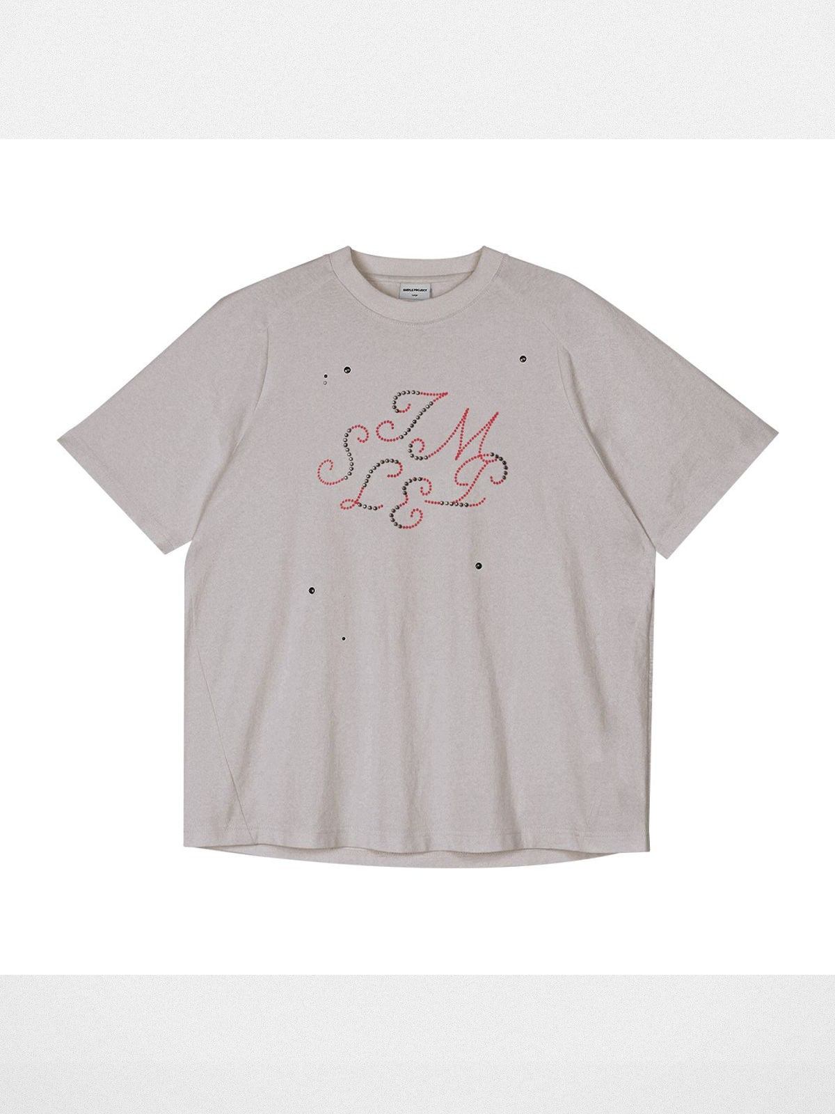 Simple Project Studded Script Logo T Shirt in Beige