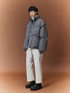 NANS Wool Touch High Neck Down Puffer in Gray - On Model
