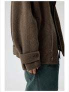 Simple Project High Neck Double Faced Wool Jacket in Olive - On Male Model