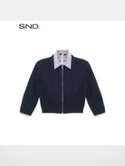 RARELY ALIKE Faux Two Piece Striped Collar Jacket in Navy Blue