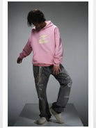 LOSTCTRL Heavyweight Fleece Lined Hoodie in Pink - On Model